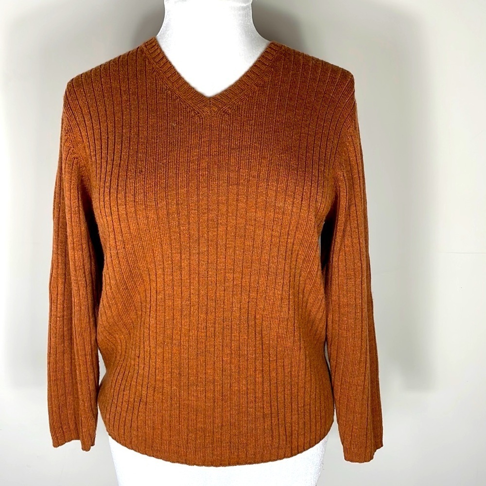 Brooks 346 Fine Italian Merino Wool brown sweater Men’s small flawed